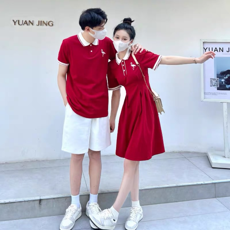 🎄🦩 Đồ thun đôi đỏ thêu hạc dáng xinh xắn mặc tết noel - Đồ đôi Forever Couple Store
