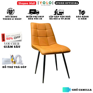 Ghế Ăn Bọc Da Pu YoLo Camilla, Chân Sắt Sơn Tĩnh Điện. Nhập Khẩu Cao Cấp Hiện Đại, Phù Hợp Căn Hộ Chung Cư Gia Đình