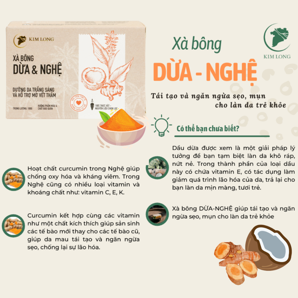 Xà bông Dừa - Nghệ Kim Long 100gr