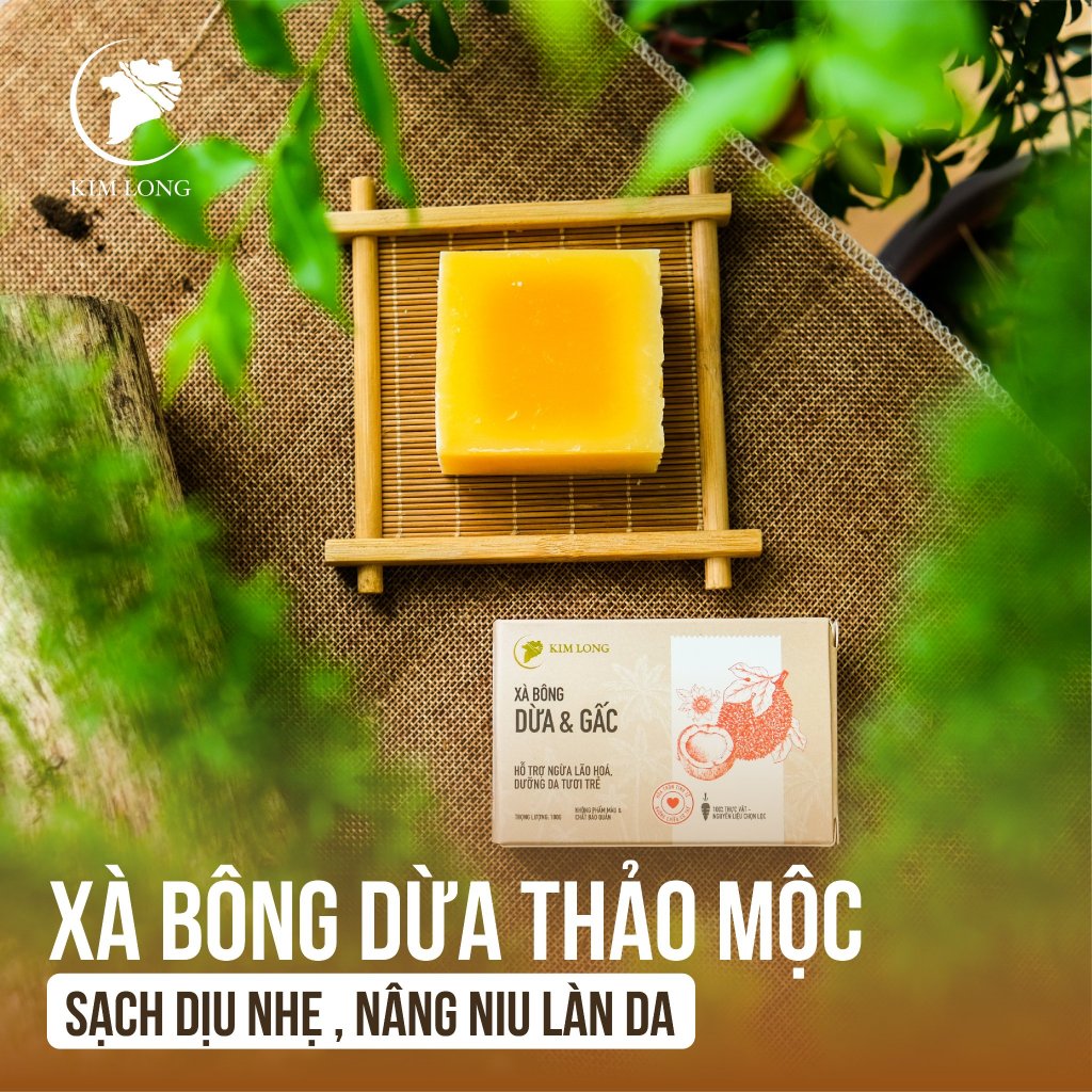 Xà Bông Dừa - Gấc tự nhiên 100% [100gr]  - Xà bông thiên nhiên - Xà bông sinh dược thủ công truyền thống - Kim Long
