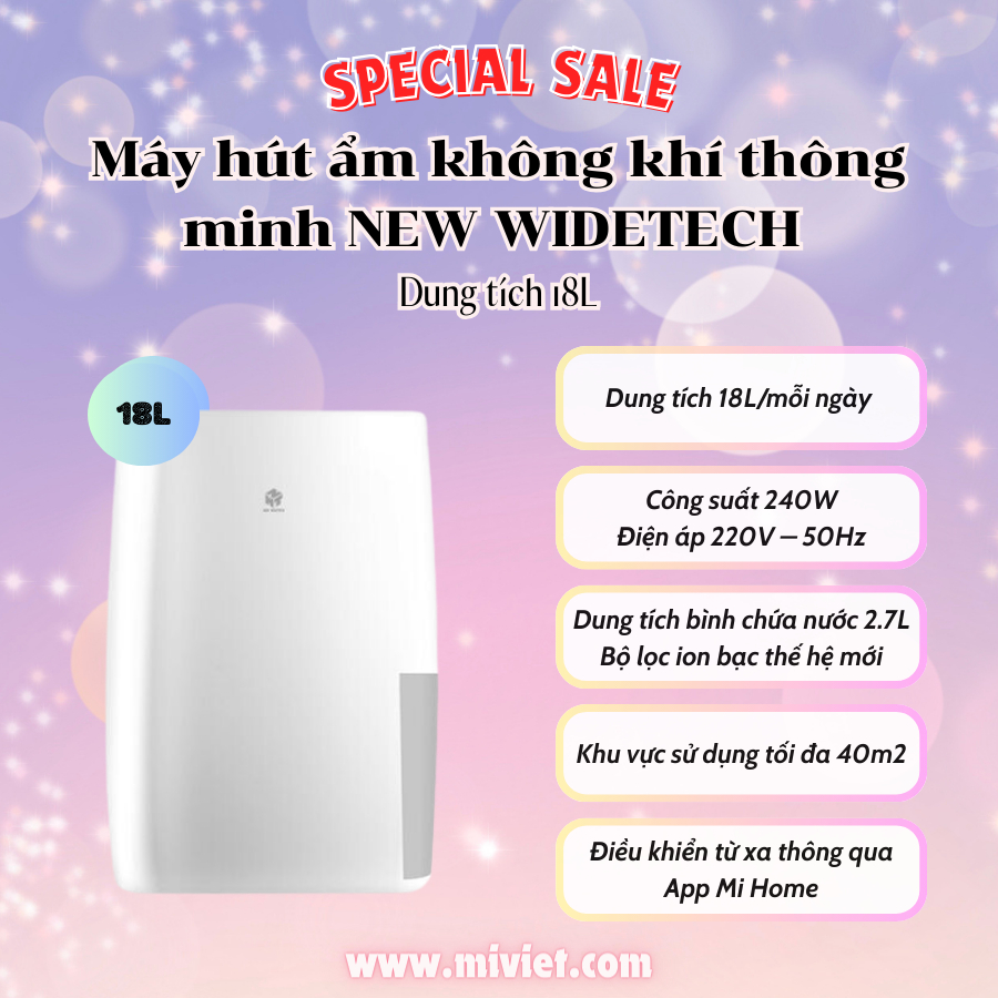 Máy hút ẩm không khí thông minh NEW WIDETECH  - Quốc Tế - BH 12 tháng - MIVIET