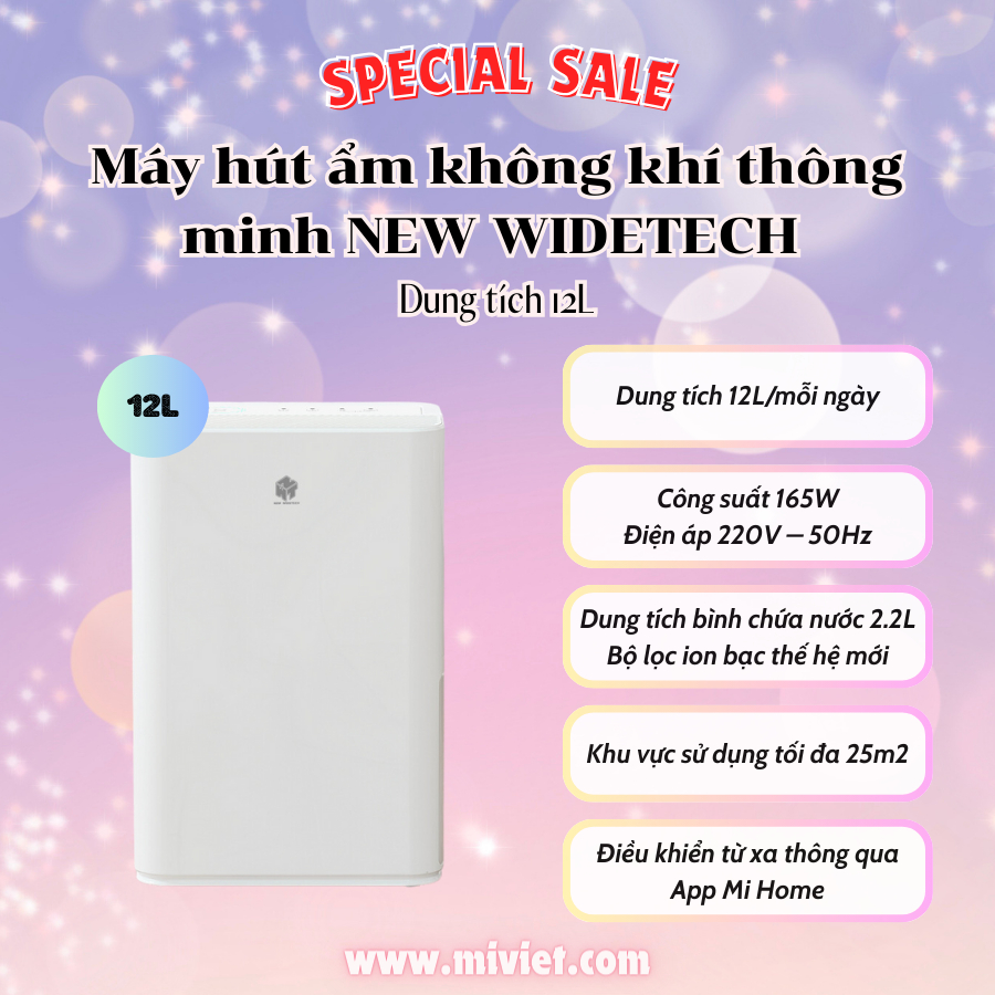 Máy hút ẩm không khí thông minh NEW WIDETECH  - Quốc Tế - BH 12 tháng - MIVIET