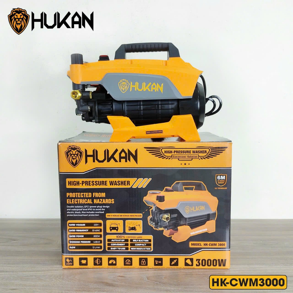 Máy rửa xe HUKAN HK-CWM3000 MOTOR DÂY ĐỒNG 100% - Máy rửa xe HUKAN 3000W áp lực 160bar có chỉnh áp