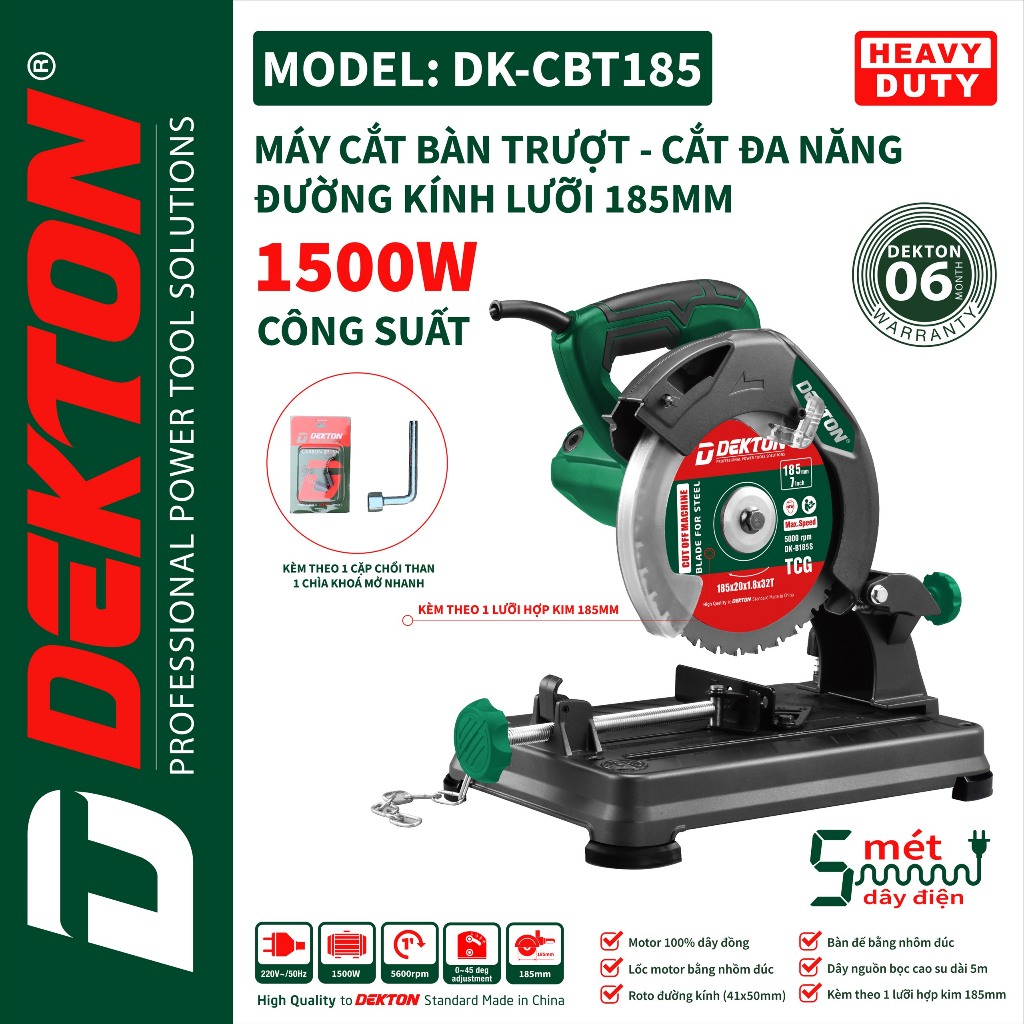 Máy Cắt Bàn Trượt Đa Năng Dekton 185MM / DK-CBT185 / Công Suất 1500W