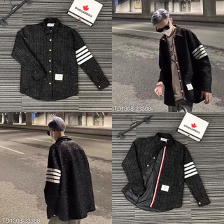 Áo khoác thom browne cổ bẻ kim tuyến 4 vạch trắng nam nữ - áo khoác thom browne