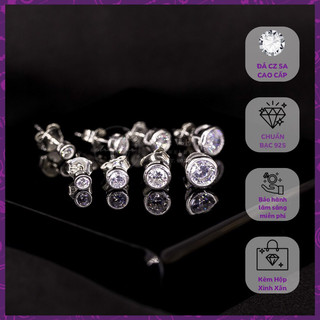 Bông Tai Bạc 925 Đá Trắng Tròn Chấu Bao 4mm & 5mm Ddreamer Round Gem