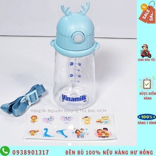 Bình nước trẻ em Inochi 450ml có chia vạch, có dây đeo và ống hút