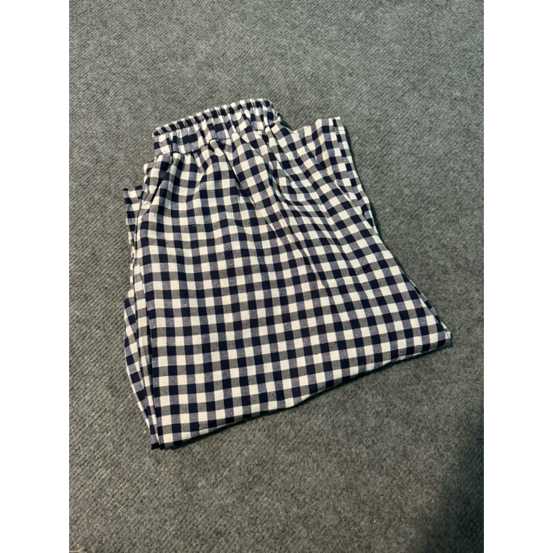 Quần ngủ suông dáng dài hoạ tiết kẻ caro chất vải thô