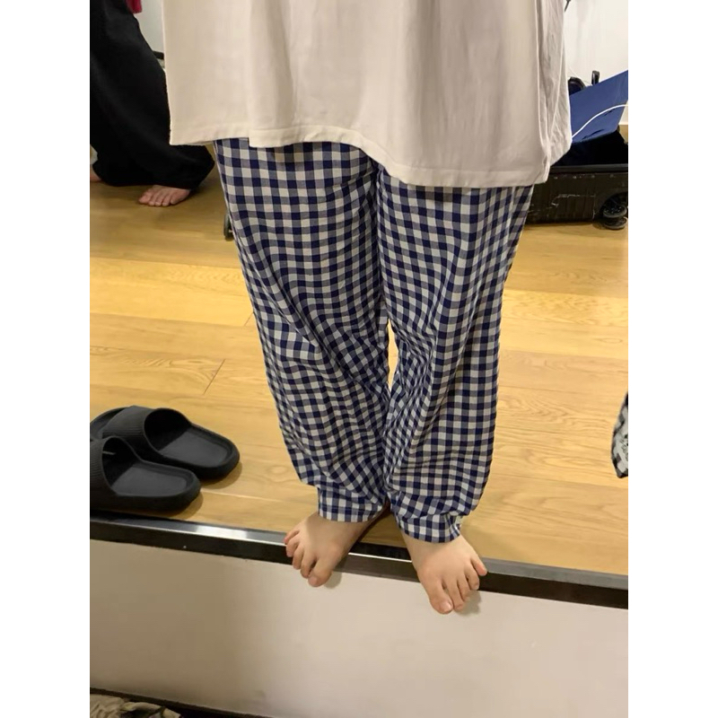 Quần ngủ suông dáng dài hoạ tiết kẻ caro chất vải thô