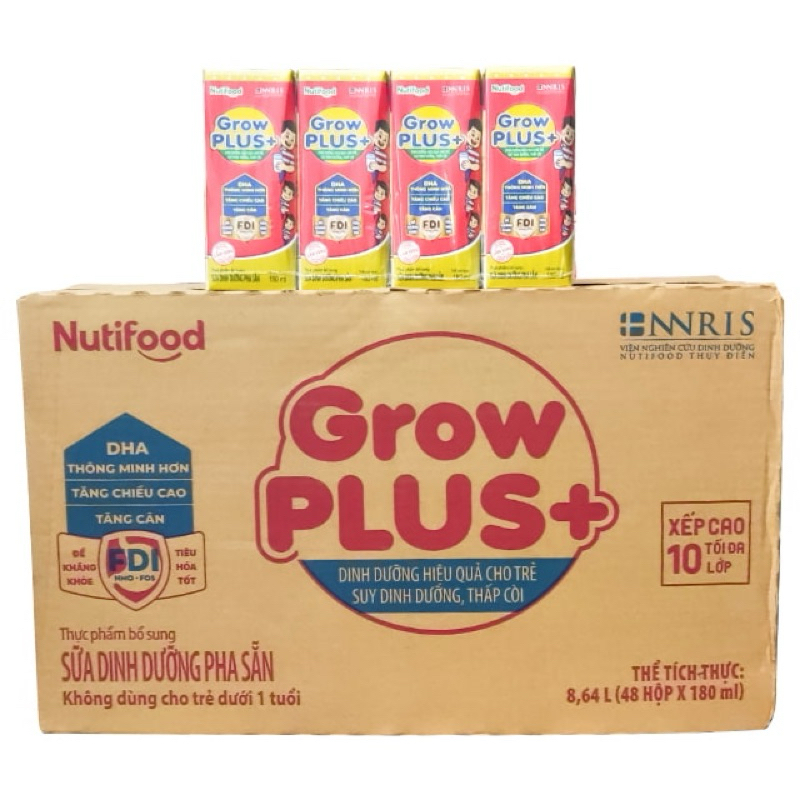 Thùng sữa bột pha sẵn Nuti Grow Plus + Đỏ 48 hộp 180ml