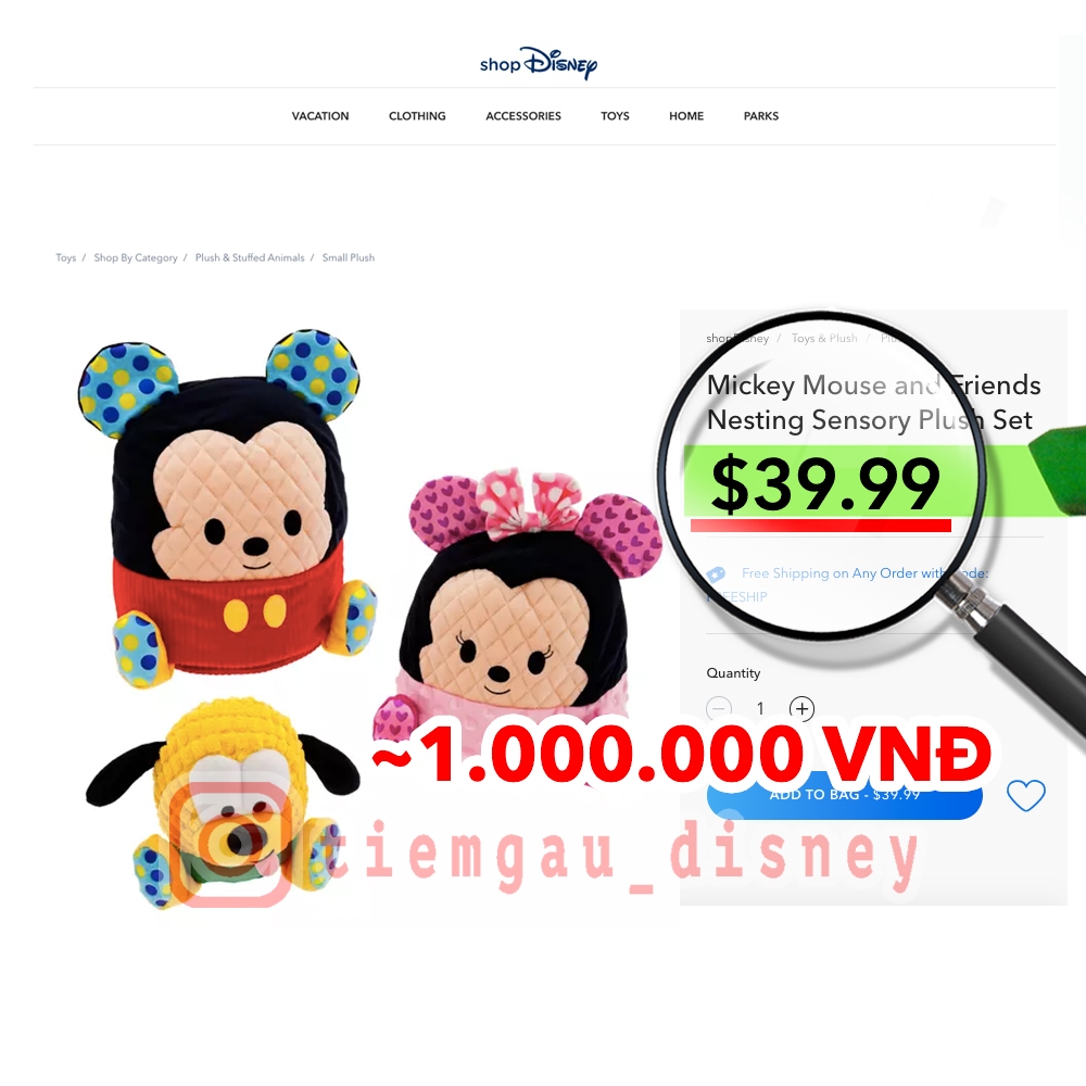 Gấu Bông Bộ 3 Lồng Vào Nhau  Mickey and friends - Chính hãng Disney