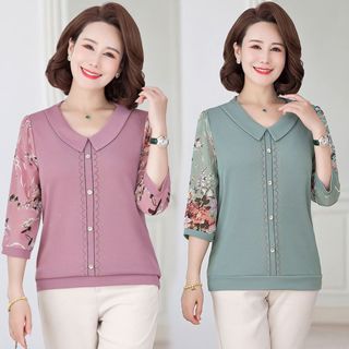  Áo Len nữ Trung Niên A90 - Áo sơ mi dự tiệc trung niên sang trọng cao cấp Bigsize giá rẻ - Áo dài tay cho mẹ 