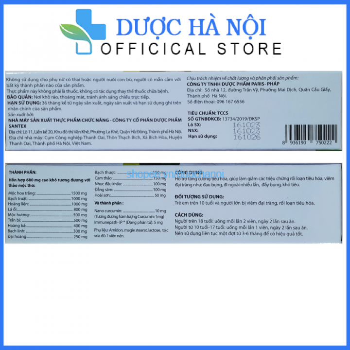 Viên uống Đại tràng Paris hỗ trợ giảm viêm đại tràng, hội chứng ruột kích thích – Hộp 30 viên
