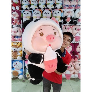 Gấu bông heo ôm bình sữa cosplay gấu trúc