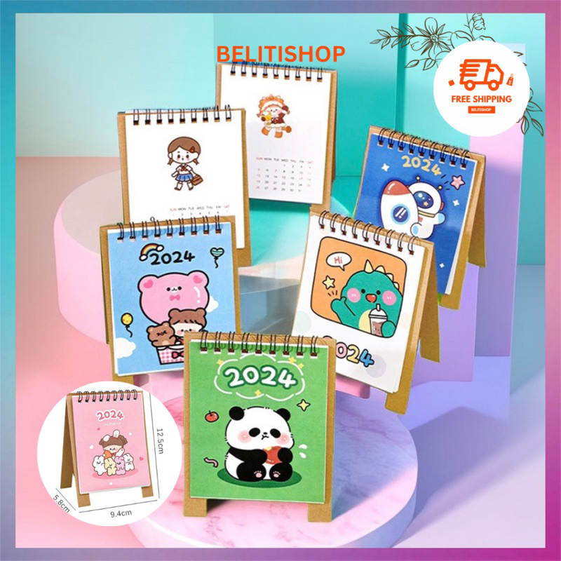 Lịch để bàn năm 2024 in hoạt hình dễ thương