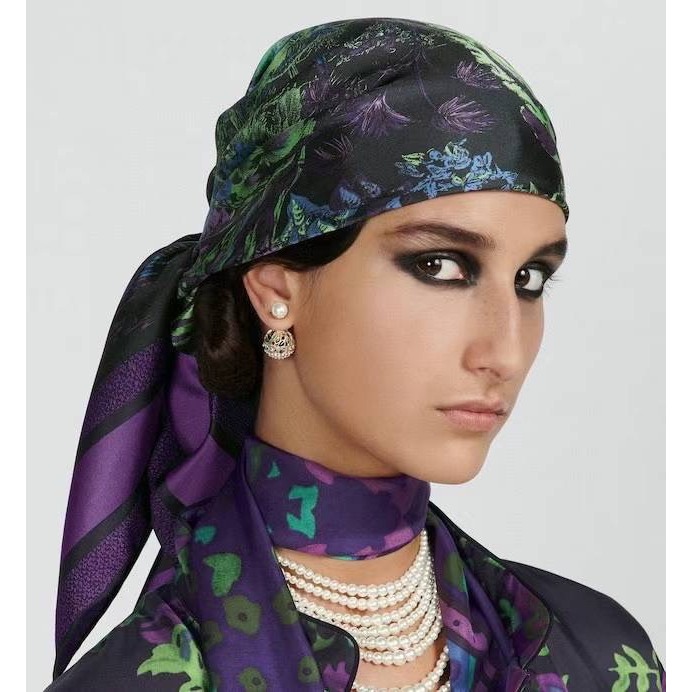 Khăn Lụa Vuông 90x90cm VIỀN BO THÊU TAY - Khăn 90x90 Bandana  - Khăn Vuông Lụa 90x90 Turban Cuốn Bik