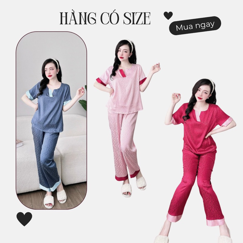 Bộ lụa gấm sang nhẹ nhàng , thanh lịch quần dài cổ dễ mặc
