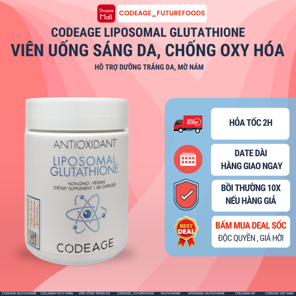 Viên Uống Trắng Da CODEAGE Glutathione Liposomal 500mg và 1000mg, Glutathione Mỹ - Chống Oxy Hóa, Tăng Sinh Collagen -60