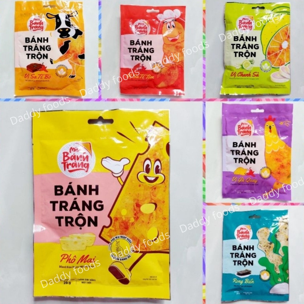 Bánh tráng trộn mix vị miss bánh tráng phômai, rong biển, gà quay, sa tế tôm, sa tế bò, chanh sả Vinasnack