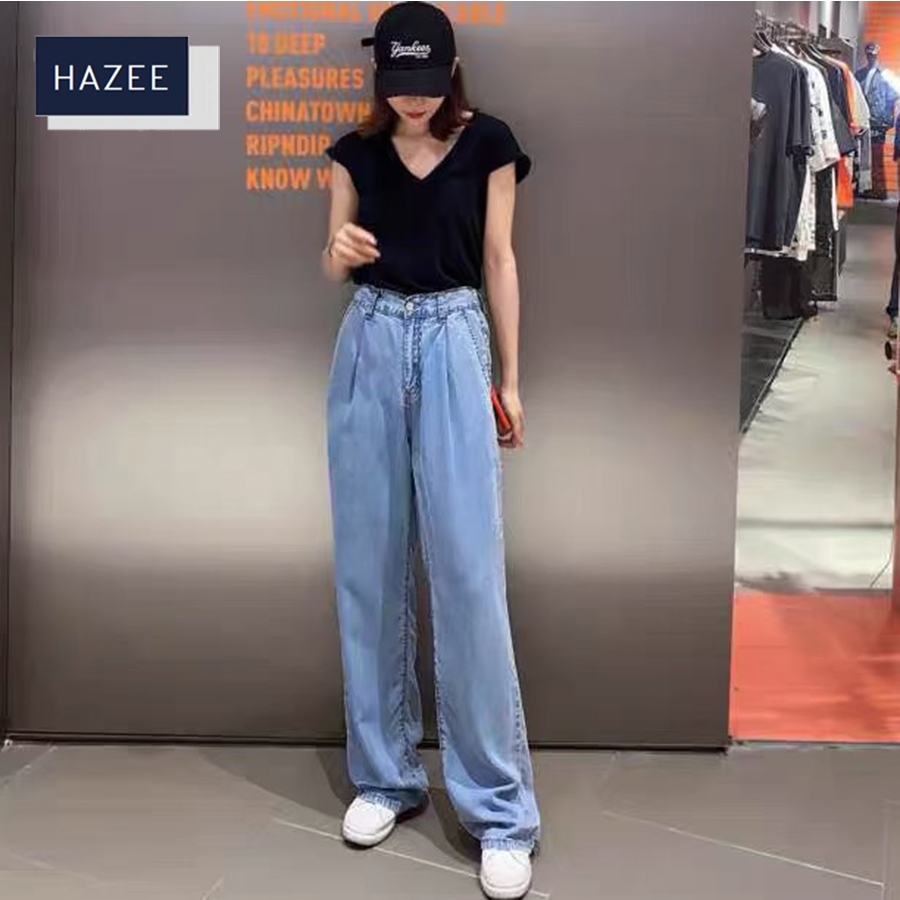 Quần jean nữ lưng cao HAZEE thiết kế kết hợp giữa lưng chun và khóa cúc cho cảm giác thoải mái về mông eo
