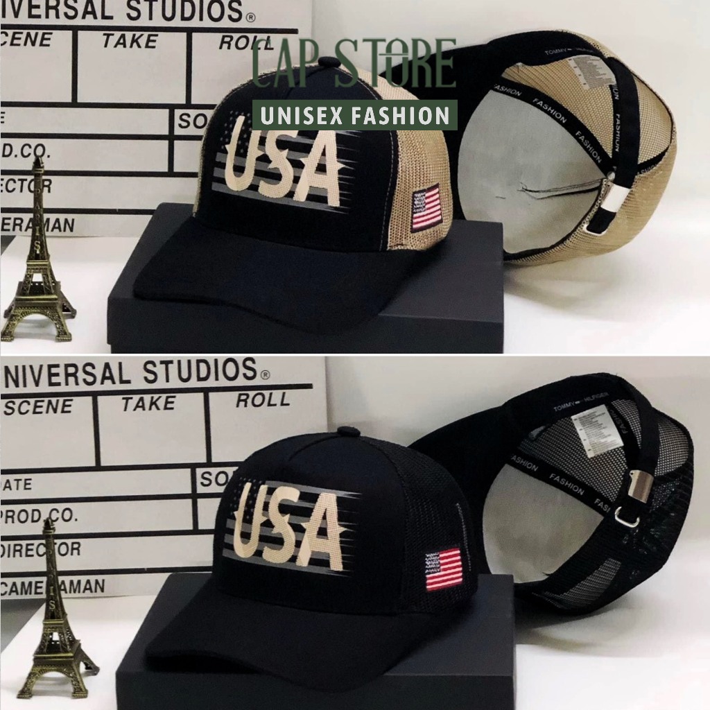 Mũ lưỡi trai kết lưới logo USA - Nón phối lưới xuất khẩu thời trang unisex nam nữ phong cách Hàn Quốc Capstore