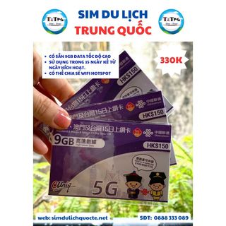 Sim du lịch trung quốc china unicom 9gb/ 15 ngày