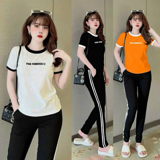 Sét bộ nữ dài cotton thêu quần phối sọc cao cấp
