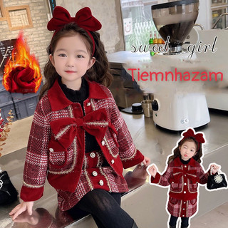 Set dạ bé gái, set dạ trần trám cao cấp cho bé gái phong cách Hàn Quốc cho bé diện noel, mặc tết 2024 tiemnhazam