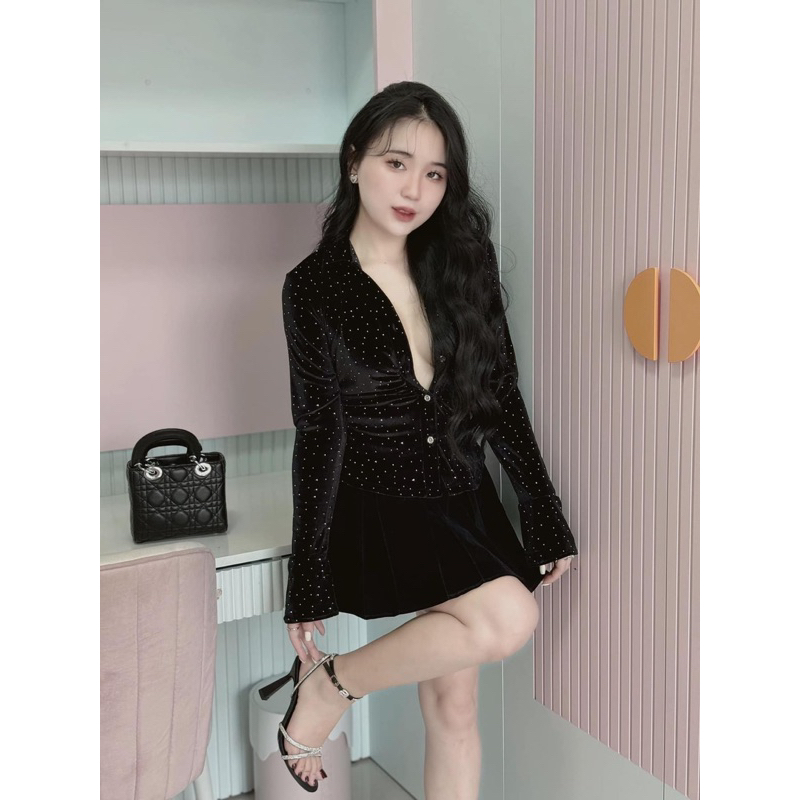 SƠMI BLING ÉP ĐÁ KÈM CVAY NHUNG DẬP LI