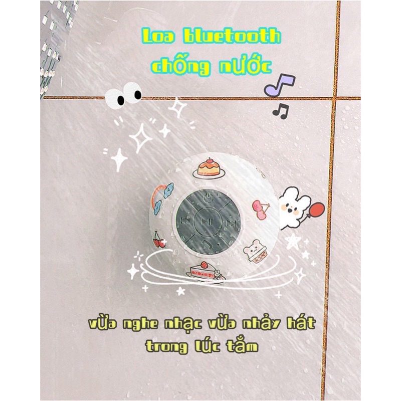 Loa bluetooth mini chống nước gắn tường nhà tắm tặng kèm sticker cute - Loa không dây tròn dính tường nhà tắm dễ thương
