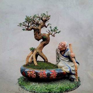 Chậu tượng trồng bonsai, ang trồng cây lão tiên nhân ngồi suy tư gốm Bát Tràng