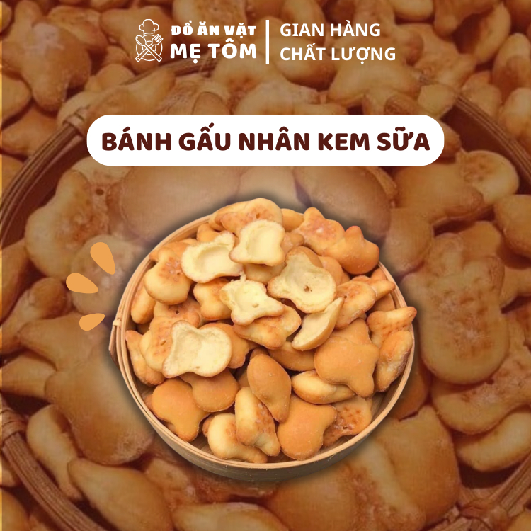 Bánh gấu nhân kem thiên hồng túi 1kg, bánh gấu nhân kem sữa thơm giòn béo ngậy, giòn ngoài mềm trong