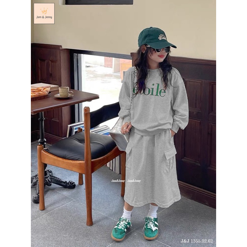 Bộ nỉ hoodie xanh ghi Etoile- HÀNG SALE KHÔNG ĐỔI TRẢ