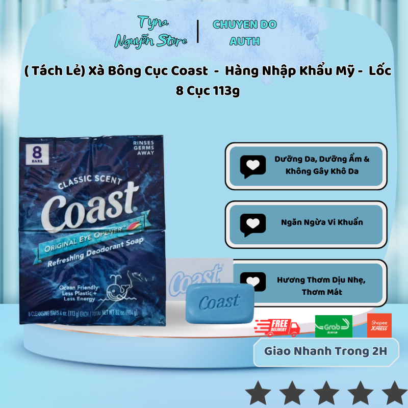 ( Tách Lẻ) Xà Bông Cục Coast - Hàng Nhập Khẩu Mỹ - Lốc 8 Cục 113g