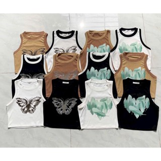 Áo ba lỗ croptop in chữ, áo crt ôm body nữ