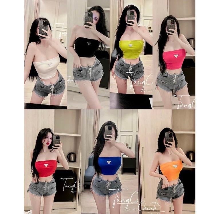 Áo ống croptop đính logo siêu xinh, áo quây nữ mùa hè