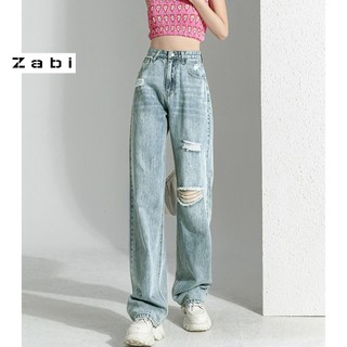 Quần baggy jeans nữ ZABI ống rộng cắt rách dài 98cm phong cách năng động trẻ trung QD257