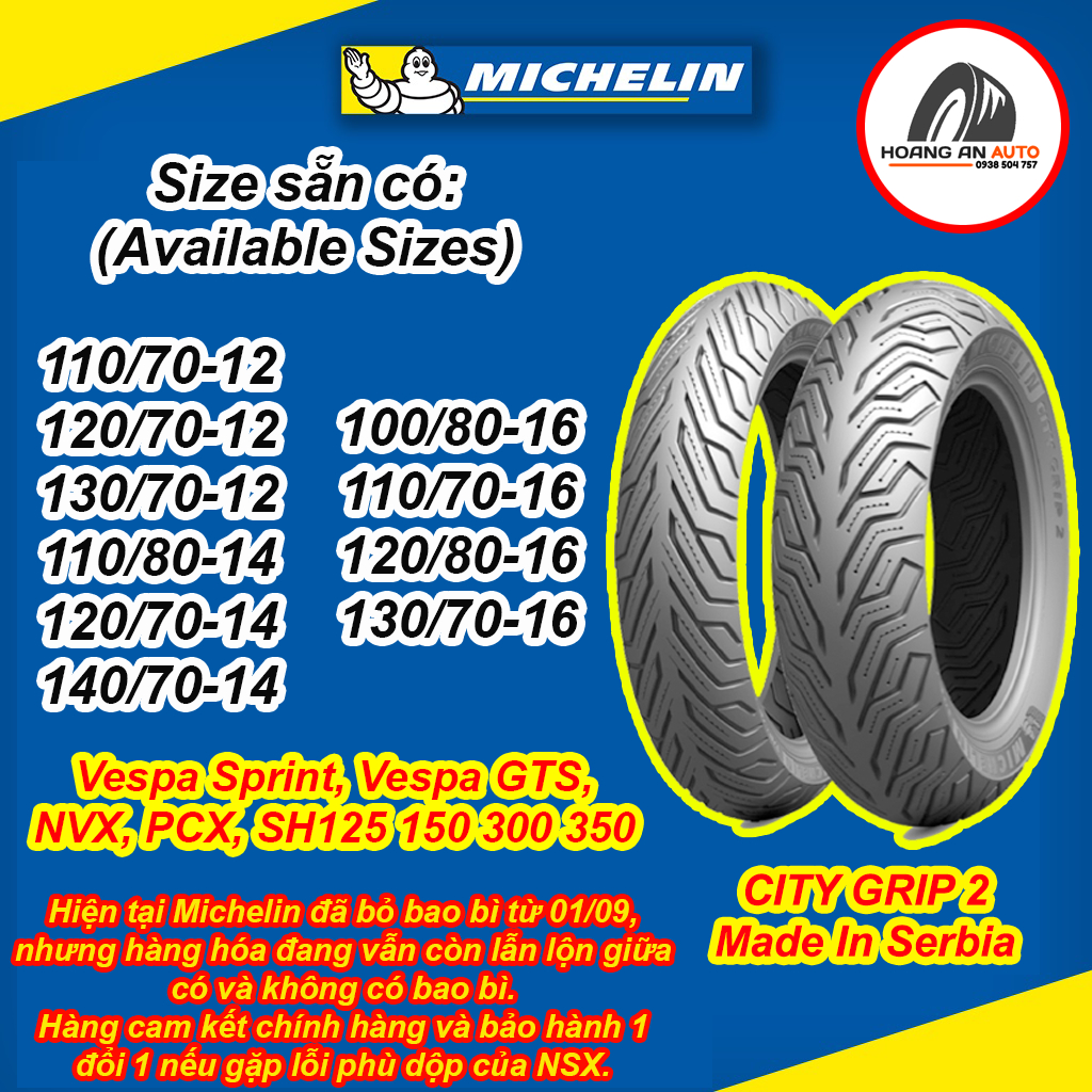 Vỏ lốp xe Michelin City Grip 2 hàng Châu Âu các size cho tay ga, hàng cao cấp - giá 1 cái