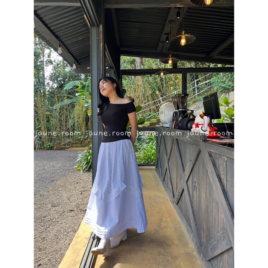 Chân váy dài tầng dáng xòe chữ A cotton JAUNE lưng thun- TYDI LONG SKIRT