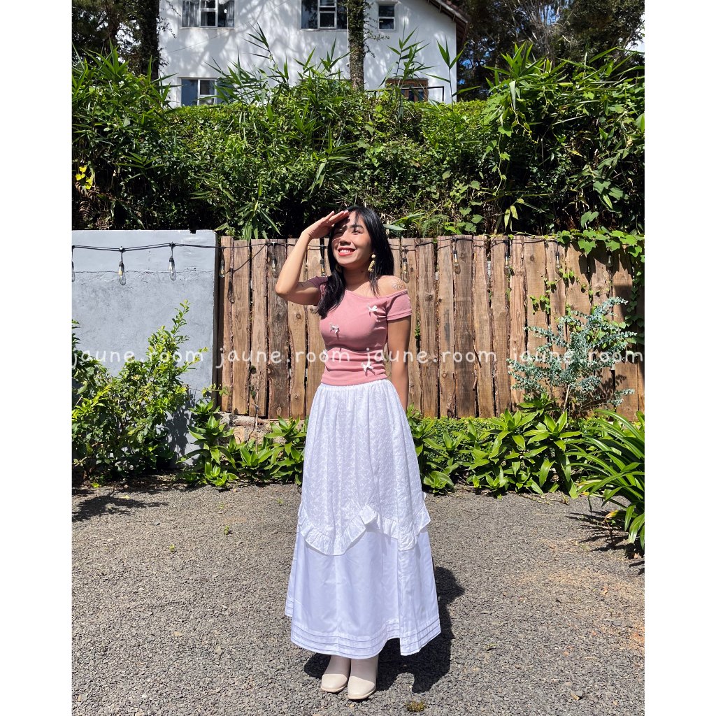 Chân váy dài tầng dáng xòe chữ A cotton JAUNE lưng thun- TYDI LONG SKIRT