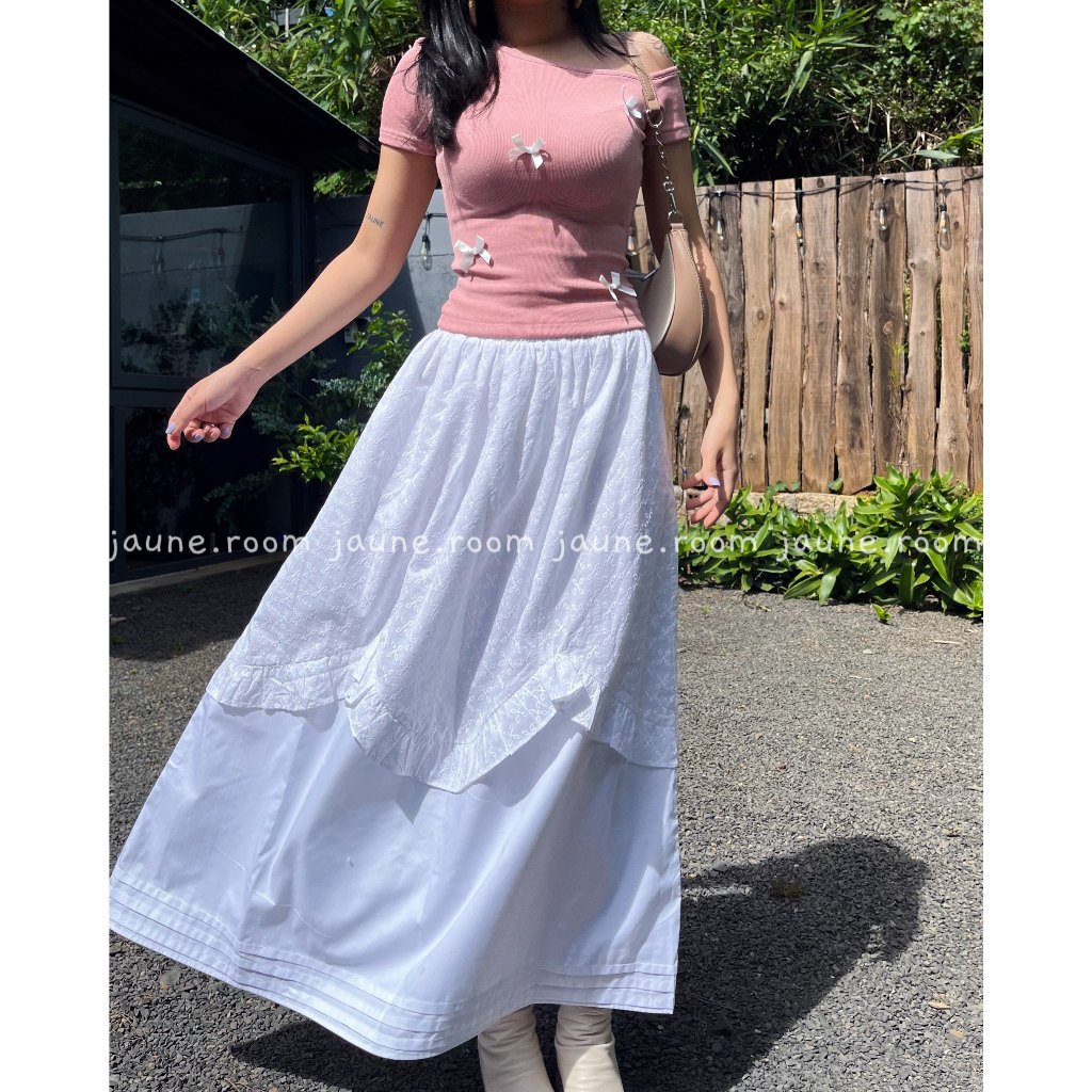 Chân váy dài tầng dáng xòe chữ A cotton JAUNE lưng thun- TYDI LONG SKIRT