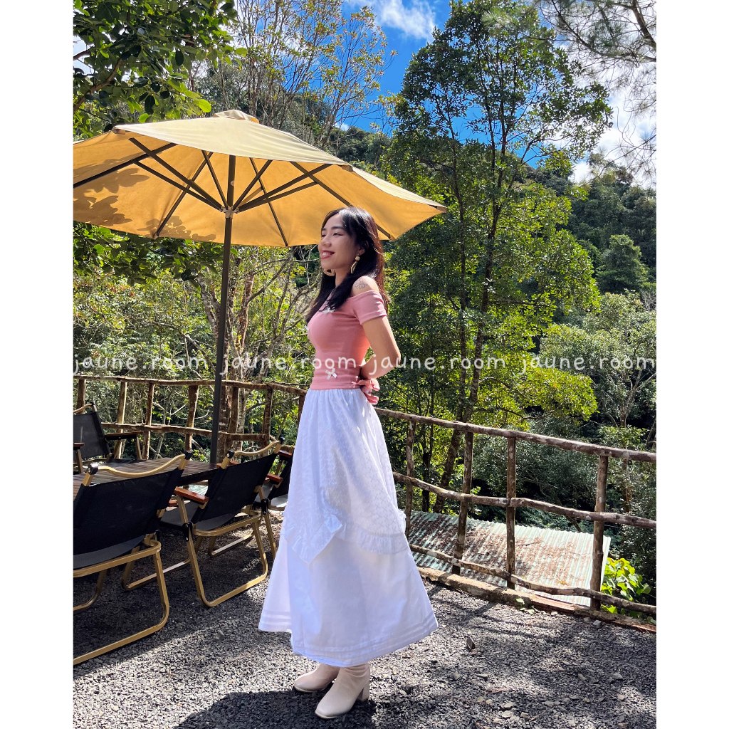 Chân váy dài tầng dáng xòe chữ A cotton JAUNE lưng thun- TYDI LONG SKIRT