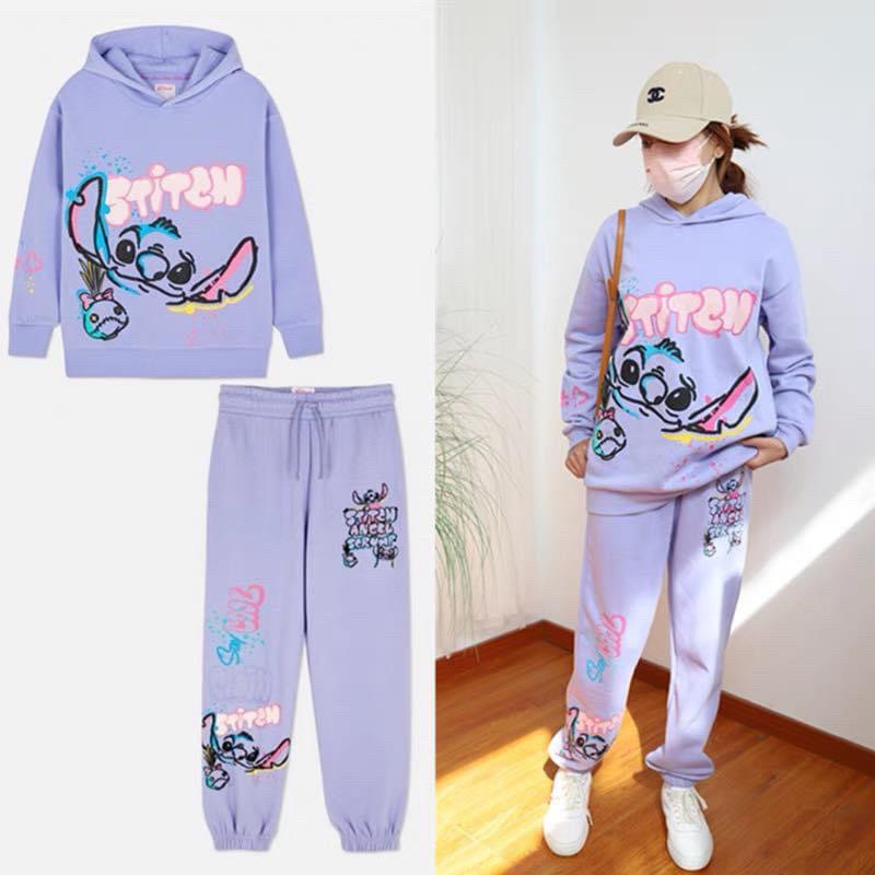 Bộ Nỉ Hoodie Bé Gái Stitch Tím PR