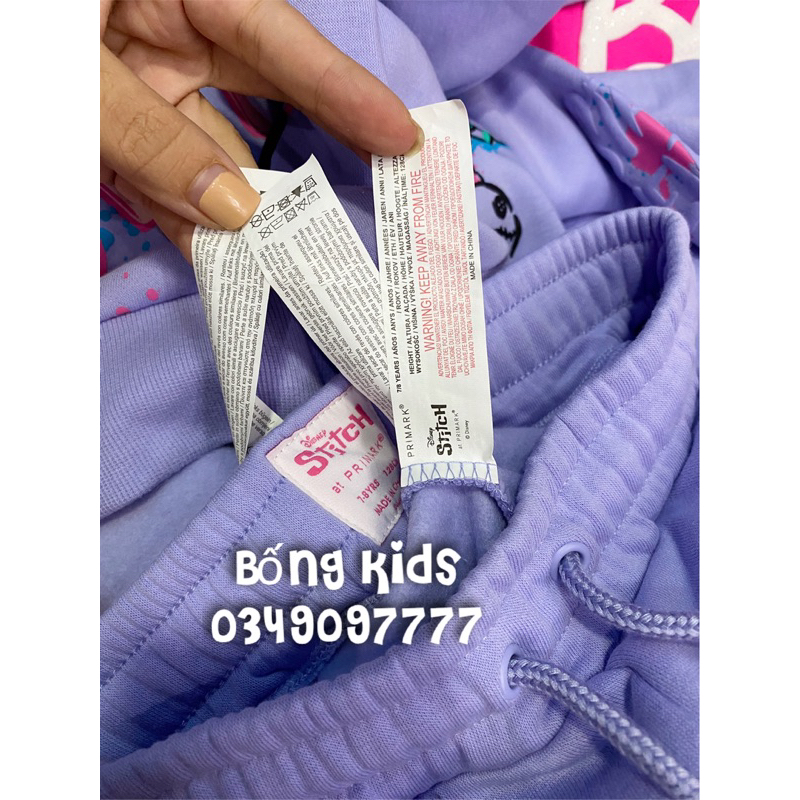 Bộ Nỉ Hoodie Bé Gái Stitch Tím PR