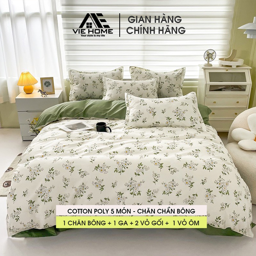 Bộ chăn ga gối Cotton Poly Vie Home - Bedding họa tiết hoa lá, hình thú 3D dễ thương nhiều size ra trải giường M4 M6 M8