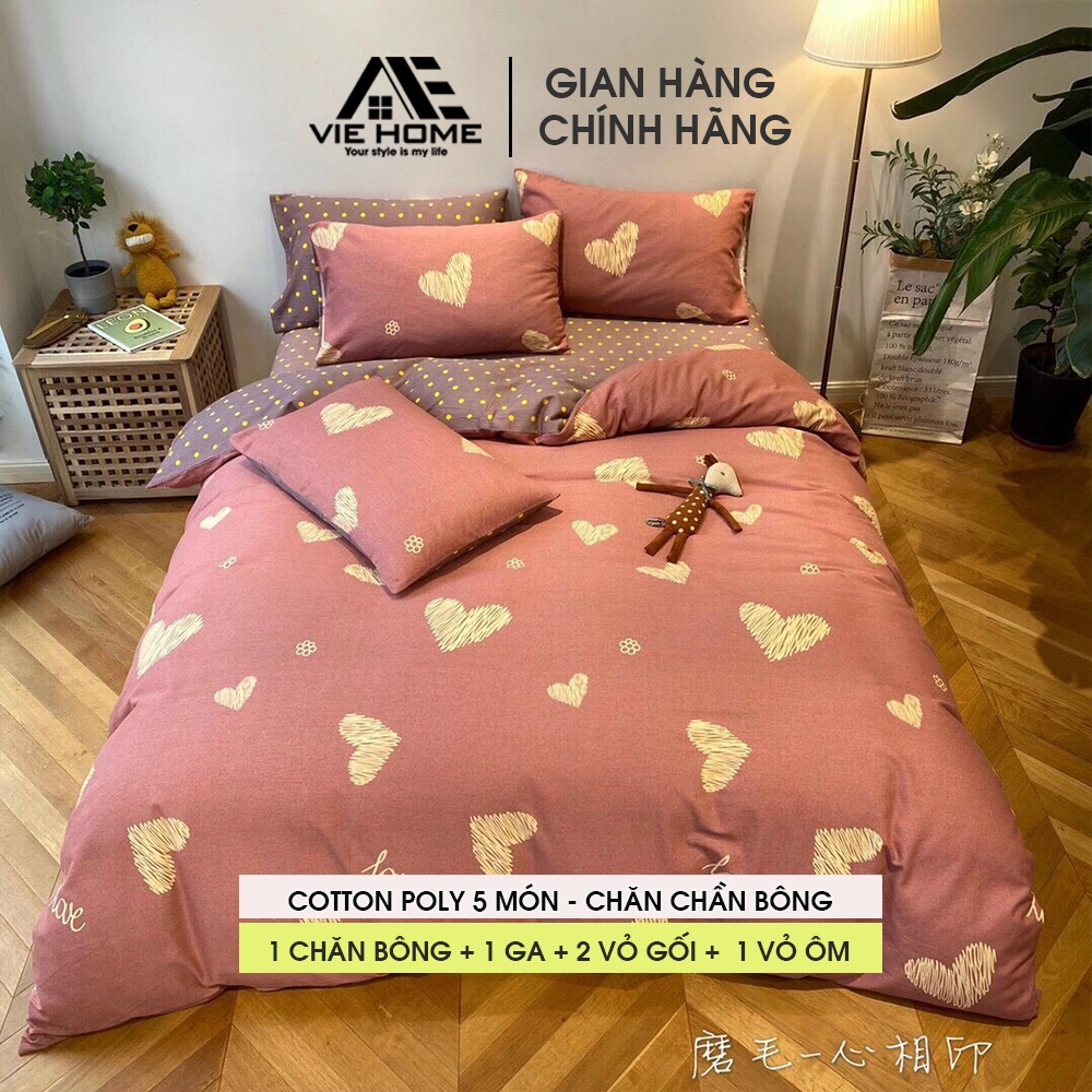 Bộ chăn ga gối Cotton Poly Vie Home - Bedding họa tiết hoa lá, hình thú 3D dễ thương nhiều size ra trải giường M4 M6 M8