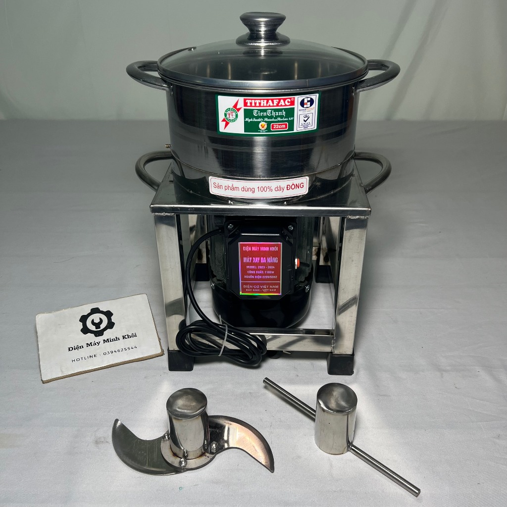 Máy xay thịt công nghiệp đa năng, làm chà bông 1100W vòng tua chậm- Nồi tháo rời |Máy xay nước rau má, hành tỏi xả ớt