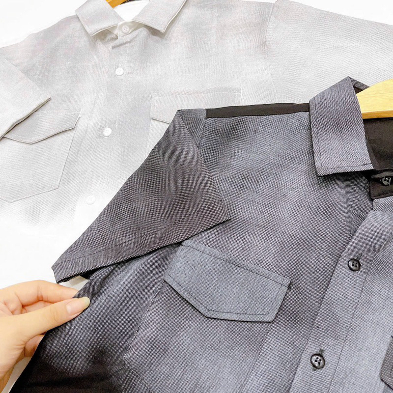 ÁO SƠ MI NAM ĐŨI TAY NGẮN LOANG KHÓI THÊU CHỮ SMTN