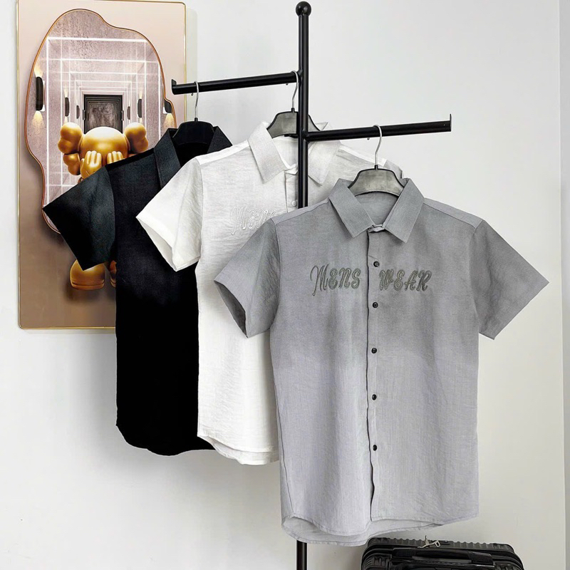 ÁO SƠ MI NAM ĐŨI TAY NGẮN LOANG KHÓI THÊU CHỮ SMTN