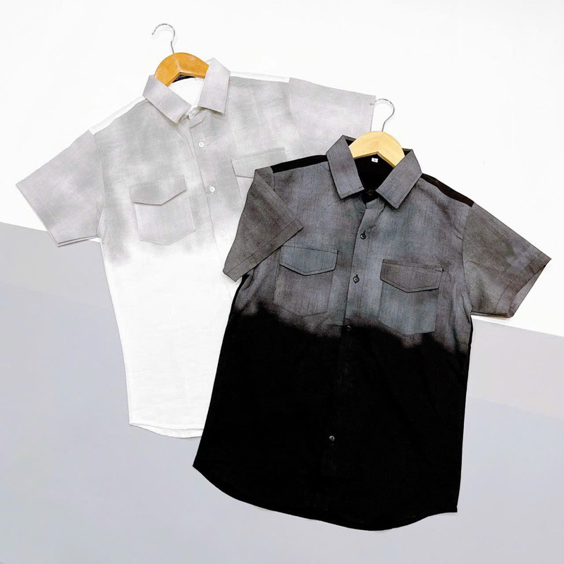 ÁO SƠ MI NAM ĐŨI TAY NGẮN LOANG KHÓI THÊU CHỮ SMTN